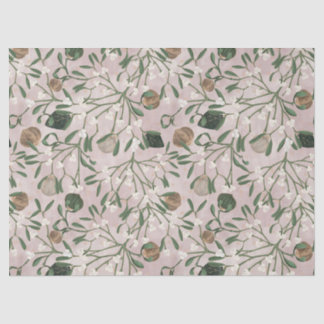 Modern Pink Holiday Mistletoe Berries Pattern Tissue Paper