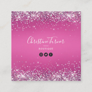 Modern pink holo square business card