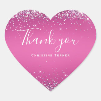 Modern pink holo Thank you Heart Sticker