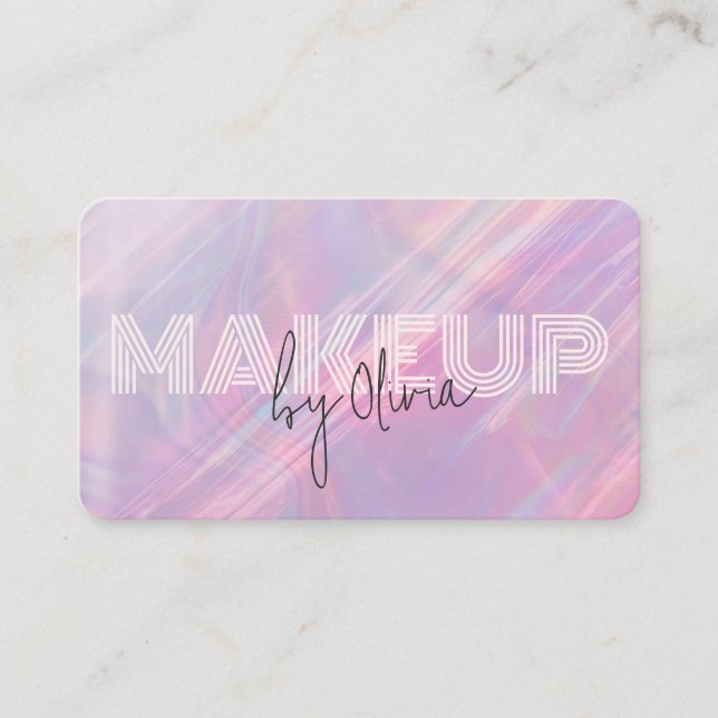 Modern Pink Holographic Opal Stone Business Card (Front)