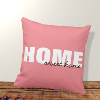 Modern Pink Home Sweet Home Typography Design Cushion