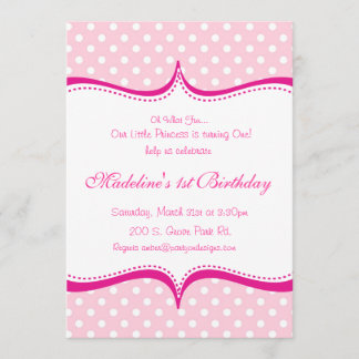 Modern Pink Hot Pink Polka dot Princess Invitation