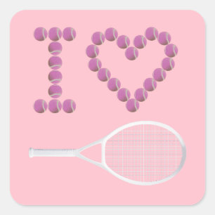 Modern Pink I Love Tennis  Square Sticker