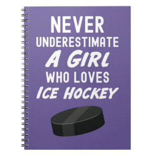 Modern Pink Ice Hockey Gifts Typography Player Kid Notebook