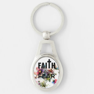 Modern PINK & INDIGO Watercolor FLORAL FAITH QUOTE Key Ring