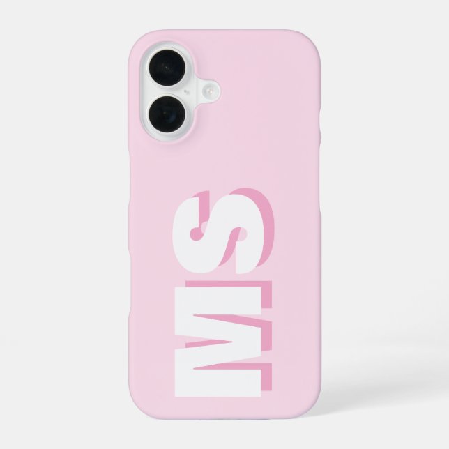 Modern Pink Initial Monogram iPhone 16 Case (Back)