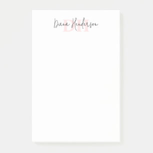 Modern Pink Initial & Script Monogram Post-it Notes