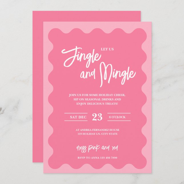 Modern Pink Jingle Mingle Holiday Party Invitation (Front/Back)