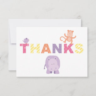 Modern Pink Jungle Animals Baby Girl Shower Thank You Card
