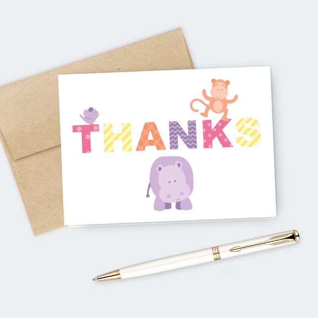 Modern Pink Jungle Animals Girl Baby Shower Thank You Card (Creator Uploaded)