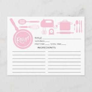 Modern Pink Kitchen Utensils Recipe Card