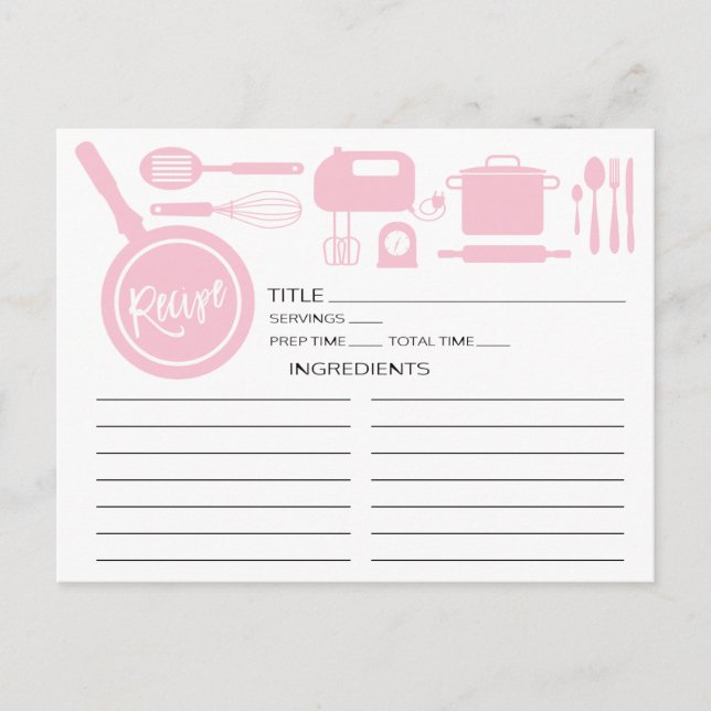 Modern Pink Kitchen Utensils Recipe Card (Front)