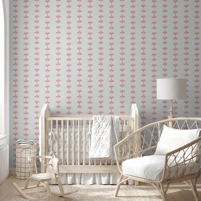 Modern Pink Leaf Pattern Peel Stick Wallpaper (Kids)