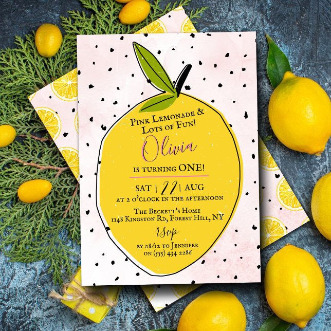 Modern Pink Lemonade 1st Birthday Invitation (Creator Uploaded)