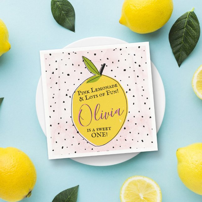 Modern Pink Lemonade 1st Birthday Napkin (Creator Uploaded)