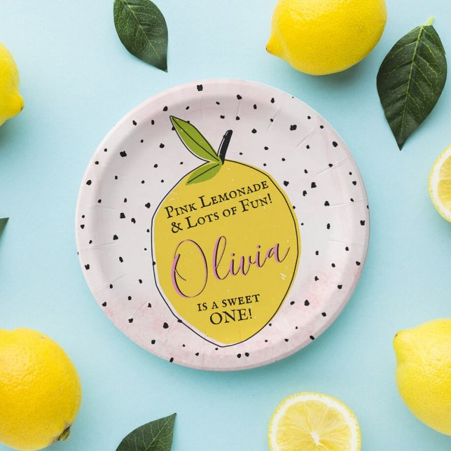 Modern Pink Lemonade 1st Birthday Paper Plate (Creator Uploaded)