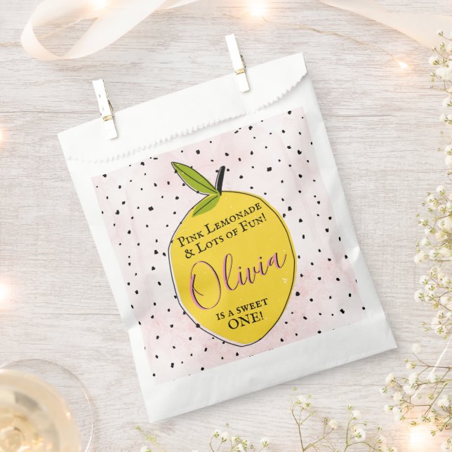 Modern Pink Lemonade 1st Birthday Party Favour Bag (Clipped)