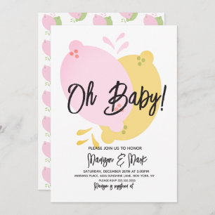 Modern Pink Lemonade Lemon Lime Baby Shower Invita Invitation