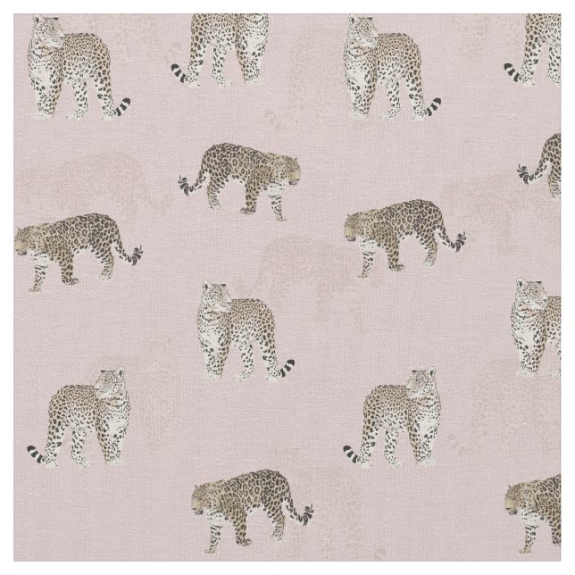Modern Pink Leopard Jungle Animals Fabric (Close Up)