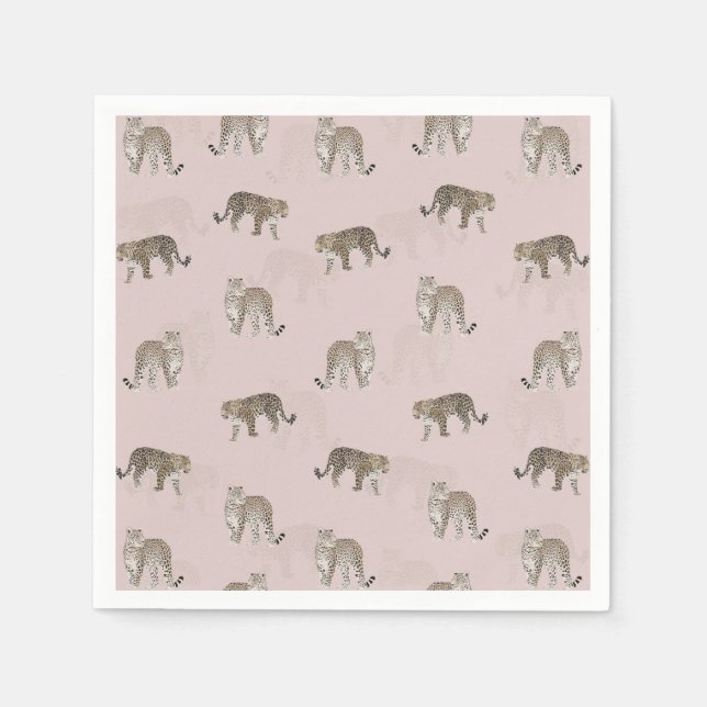 Modern Pink Leopard Jungle Animals Napkin (Front)