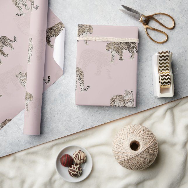 Modern Pink Leopard Jungle Animals Wrapping Paper (Crafts)