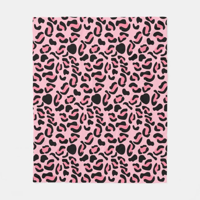 Modern Pink Leopard Pattern Animal Fleece Blanket (Front)