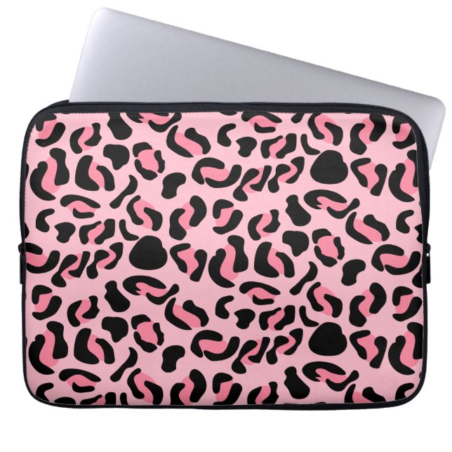 Modern Pink Leopard Pattern Animal Laptop Sleeve (Front)