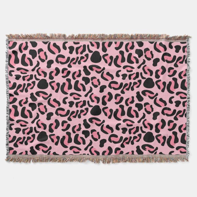 Modern Pink Leopard Pattern Animal Throw Blanket (Front)