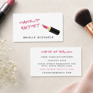 Modern Pink Lipstick Makeup Artist Business Card