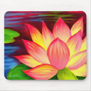 Modern Pink Lotus Flower Painting Floral Mouse Pad