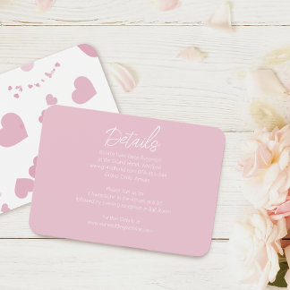 Modern Pink Love heart Wedding Information Card