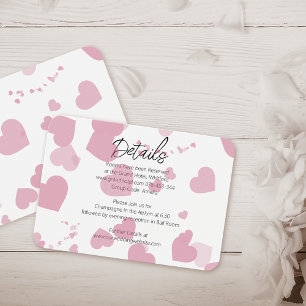 Modern Pink Love heart Wedding Information Card