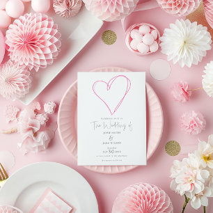Modern pink love heart wedding invitation