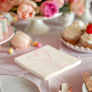 Modern pink love heart wedding napkin