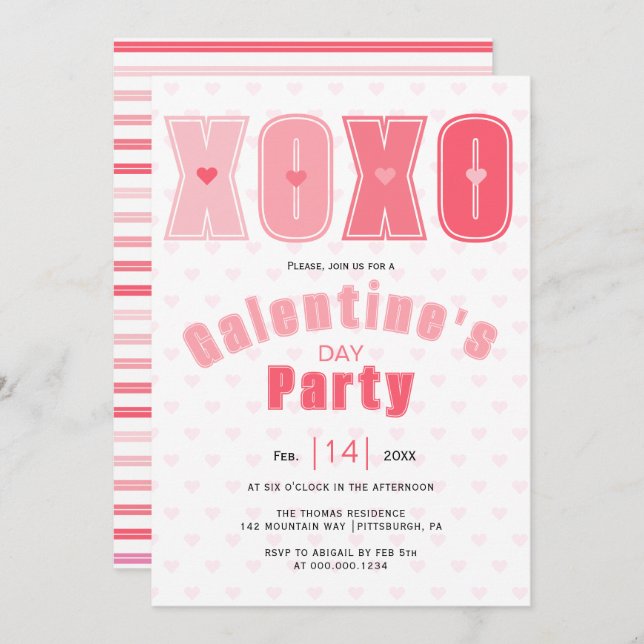 Modern pink LOVE hearts Galentines Day party Invitation (Front/Back)