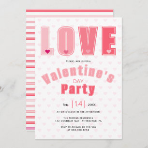 Modern pink LOVE hearts Valentines Day party Invitation