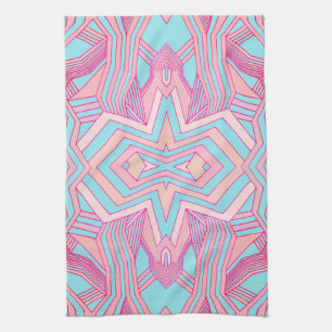 Modern Pink Magenta and Sky Blue Geometric Tea Towel