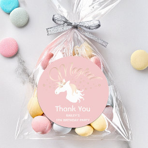 Modern Pink Magical Unicorn Girl Kids Birthday Classic Round Sticker