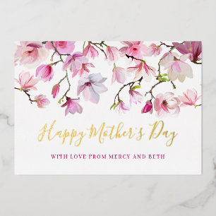 Modern Pink Magnolia Floral Happy Mothers Day