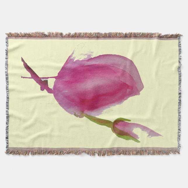 Modern pink Magnolia watercolour flower art Throw Blanket (Front)