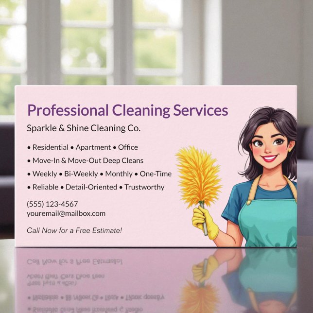 Modern Pink Maid House Cleaning Service Business Card (Creator Uploaded)