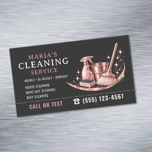 Modern Pink Maid House Cleaning Service Magnetic Business Card