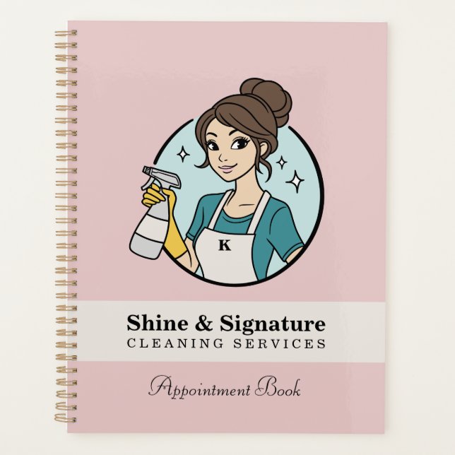 Modern Pink Maid Logo Cleaning Services Planner (Front)