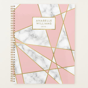 Modern Pink Marble and Gold Geometric Design Planner