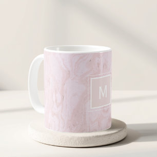 Modern Pink Marble Custom Initial Gift Coffee Mug