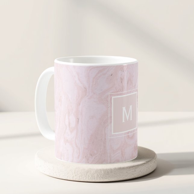 Modern Pink Marble Custom Initial Gift Coffee Mug (Creator Uploaded)