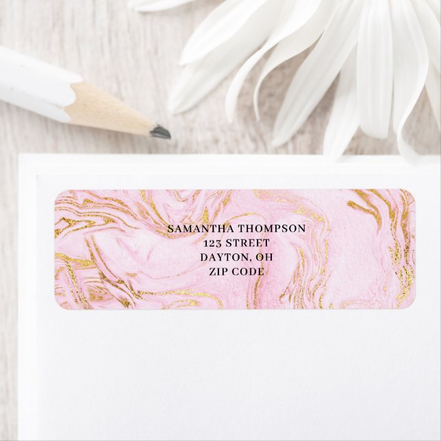Modern Pink Marble Gold Glitter  Return Address Label (Insitu)