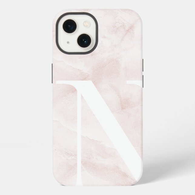 Modern Pink Marble Large Scale Monogram iPhone Case (Back)