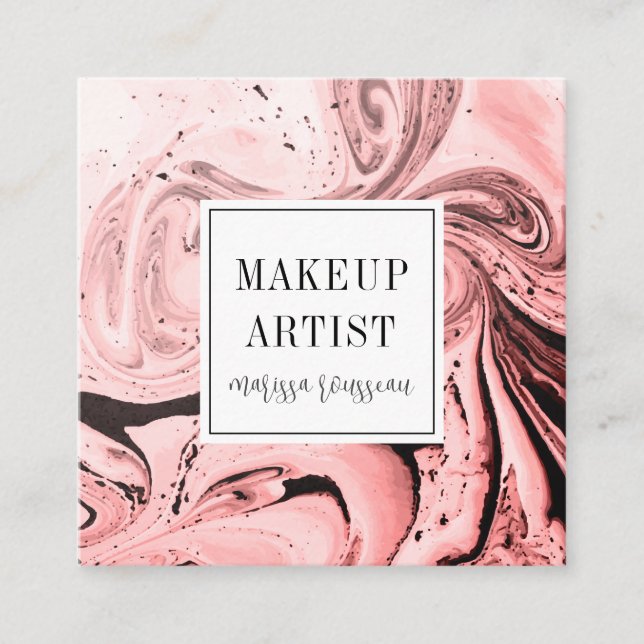 Modern Pink Marble Rose Gold Makeup Artist  Square Square Business Card (Front)