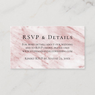 Modern Pink Marble Wedding Details Website RSVP Enclosure Card